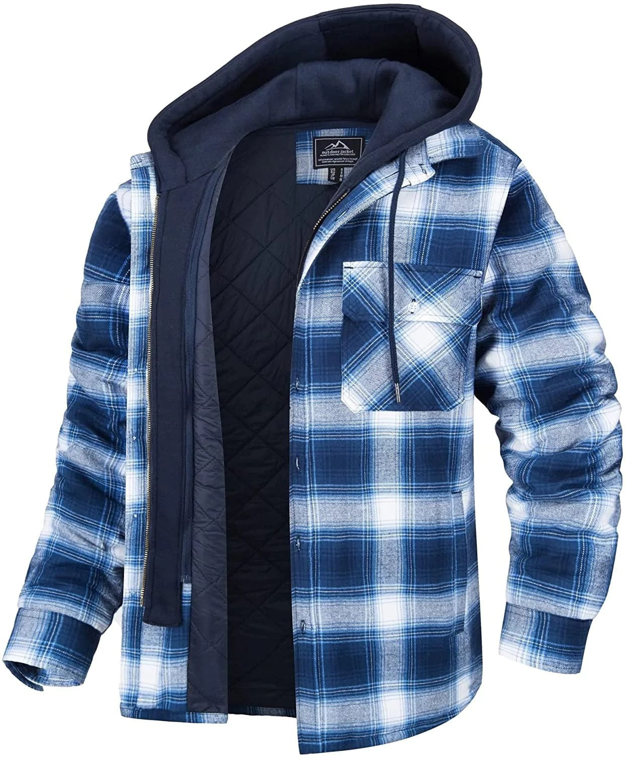Abrigo de Cuadros con Capucha para Hombre, Chaqueta Cálida de Invierno con Botones y Cremallera, Moda Casual Gruesa Acolchada de Manga Larga, Ropa de Abrigo