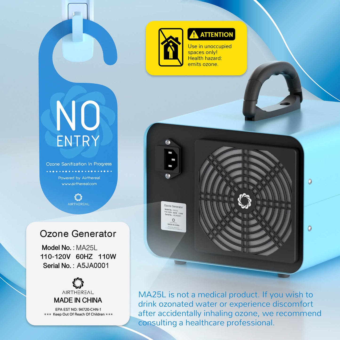 Generador de Ozono de Modo Dual MA25L para Aire y Agua - Versión Europea