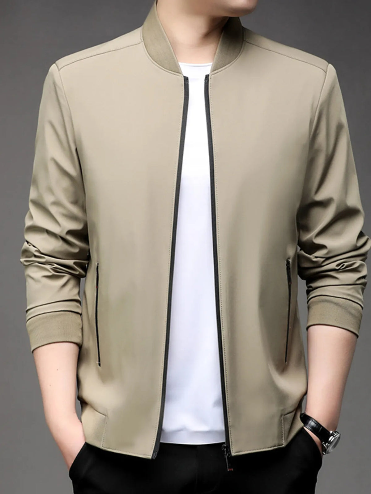 Men's Plus Size Full Zip Front Closure Bomber Jacket with Pockets