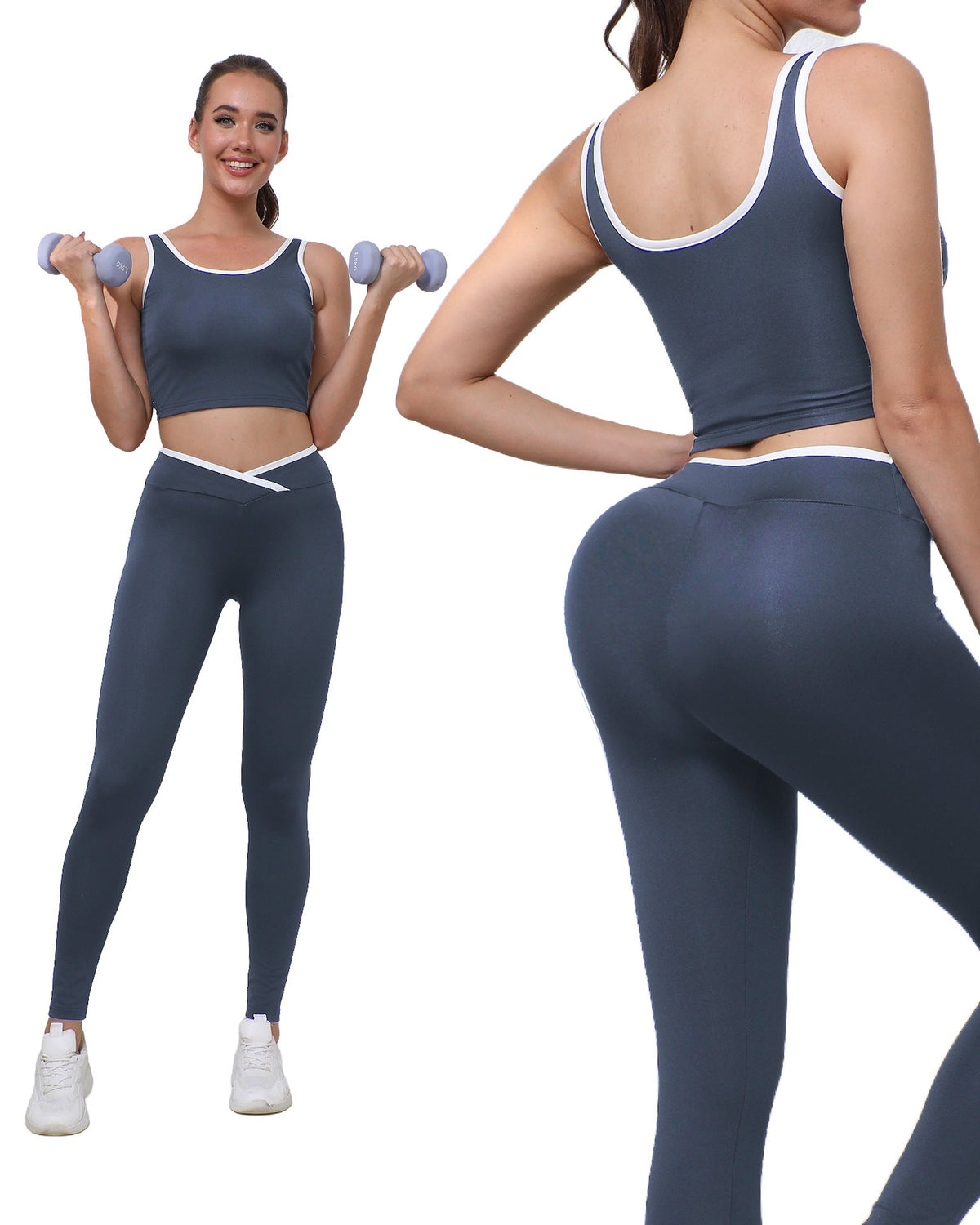 European And American Style High-Waisted Butt-Lifting Pants, Breathable Fitness Running Tank Top Set, Outdoor Women's Yoga Wear