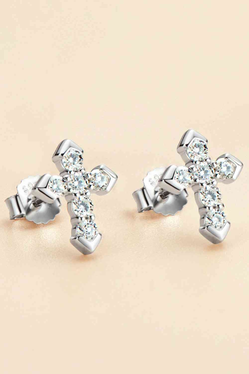 Pendientes de cruz de moissanita con elegancia - Diseño minimalista en plata chapada en platino Vea la tabla de tallas en "más detalles"