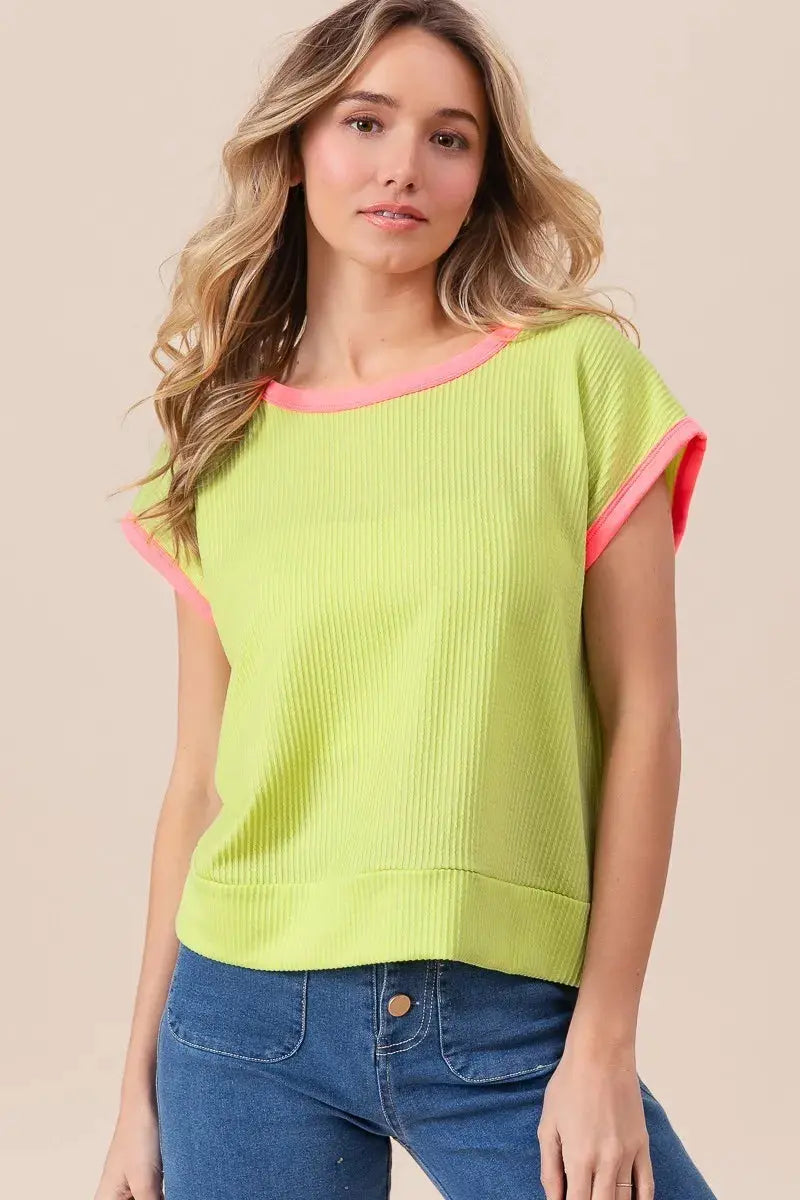 Women's Casual Tee Cord Rib Knit Top - Soft & Comfortable - Casual Tee