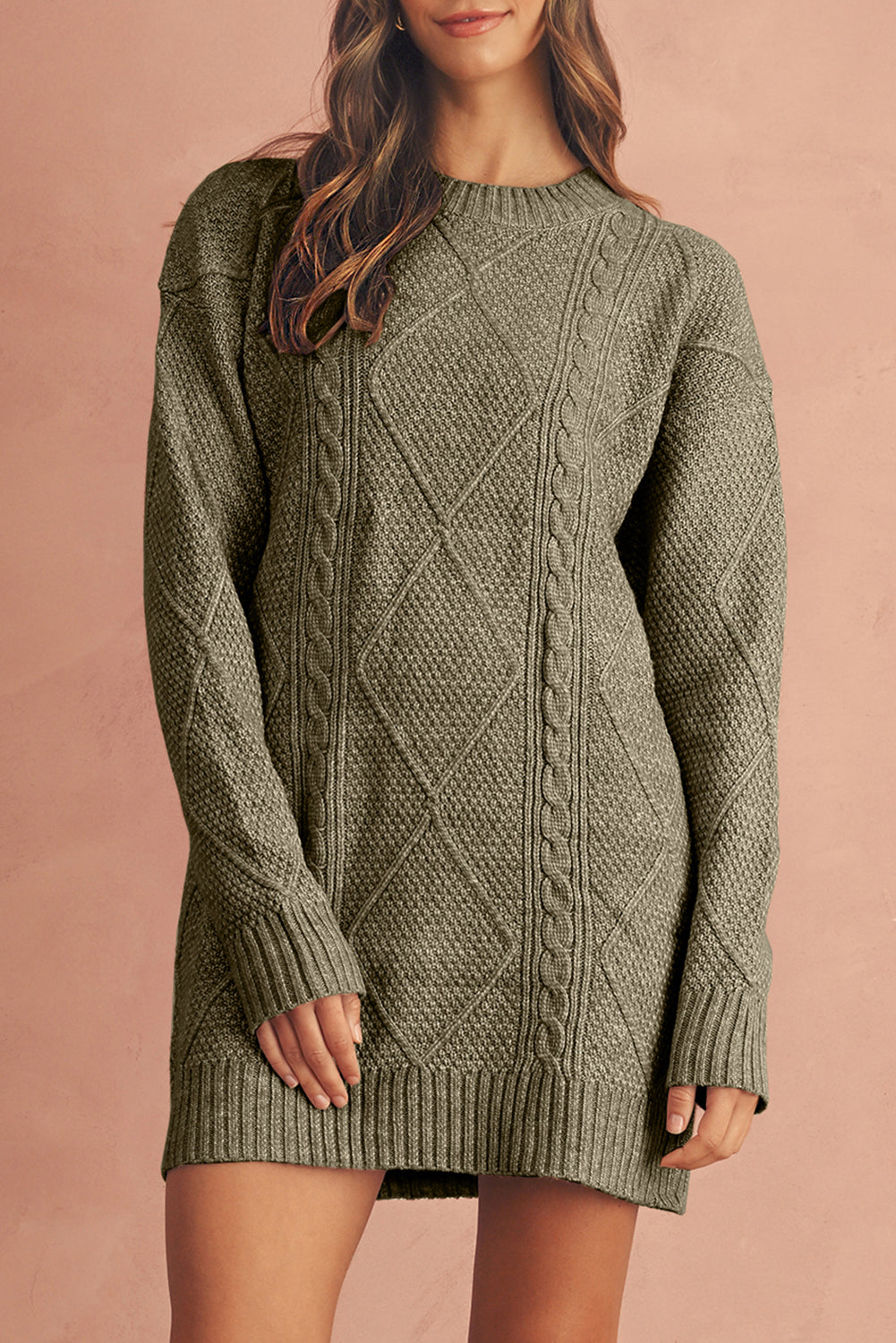 Vestido de punto de cable holgado con hombros caídos Parchment Twist