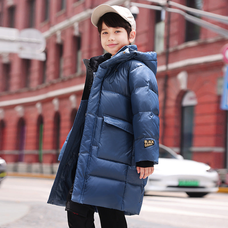 Down Jacket Boy's Long Overfashionable Knee Western Style