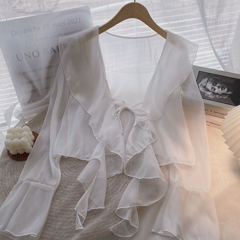 Plus-size Ruffled Chiffon Sun-protective Top For Women