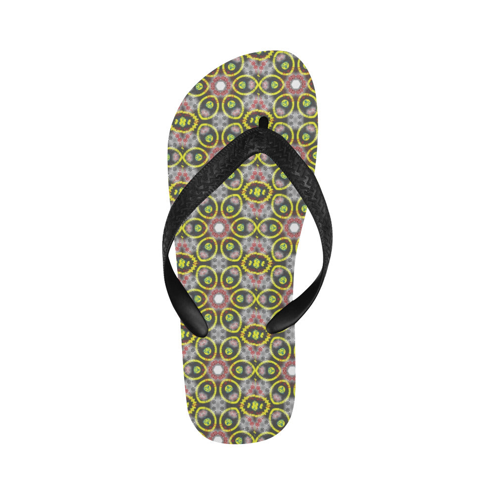 Yellow Doodles Unisex Flip Flops with Black Straps (Made in USA)
