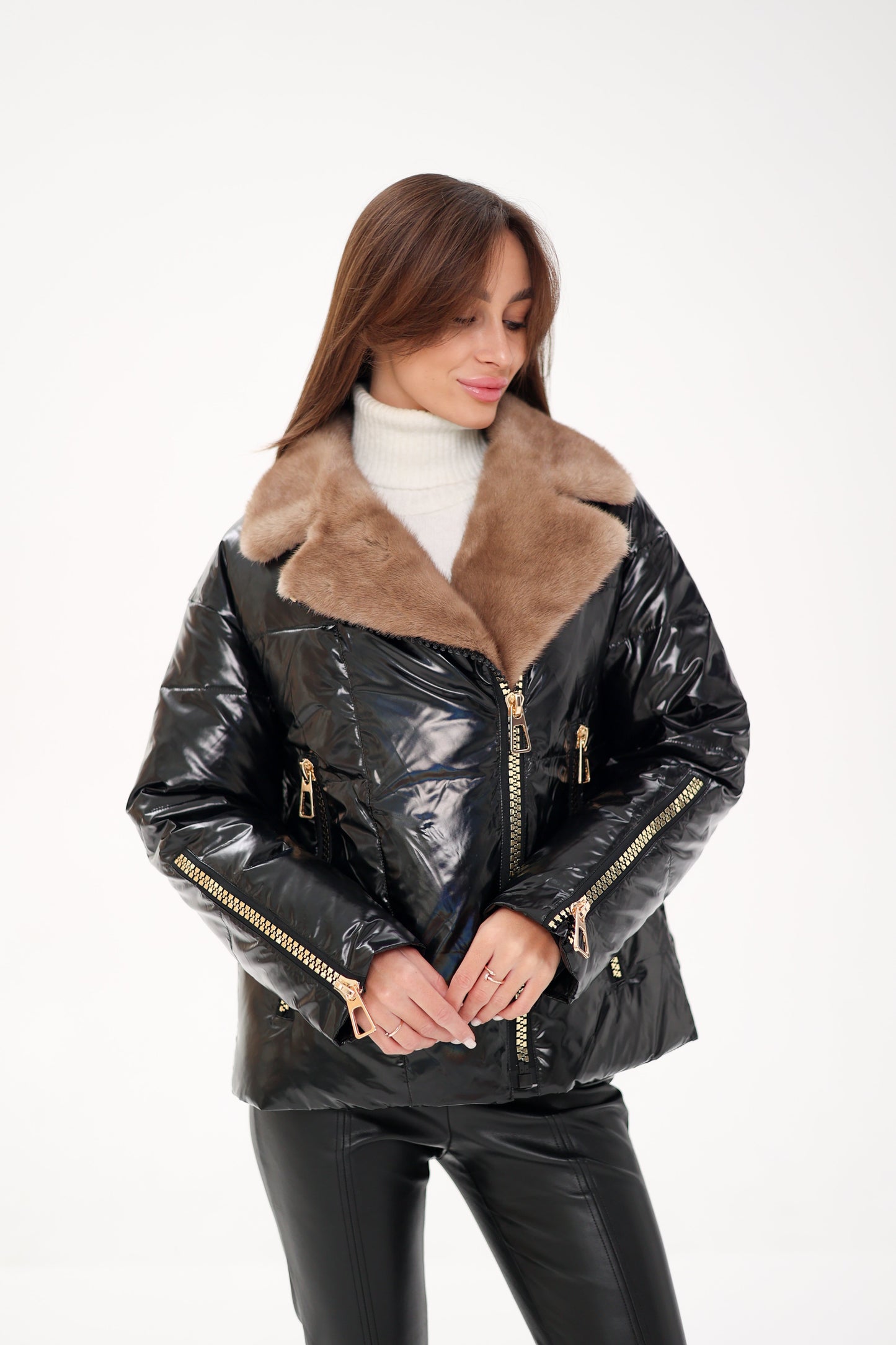 Chaqueta de piel de visón auténtica con relleno de plumas