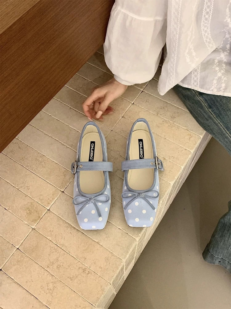 Women French Vintage Polka Dot Ballet Flats, New Spring Shallow Vamp Mary Jane Flat Shoes For Dresses