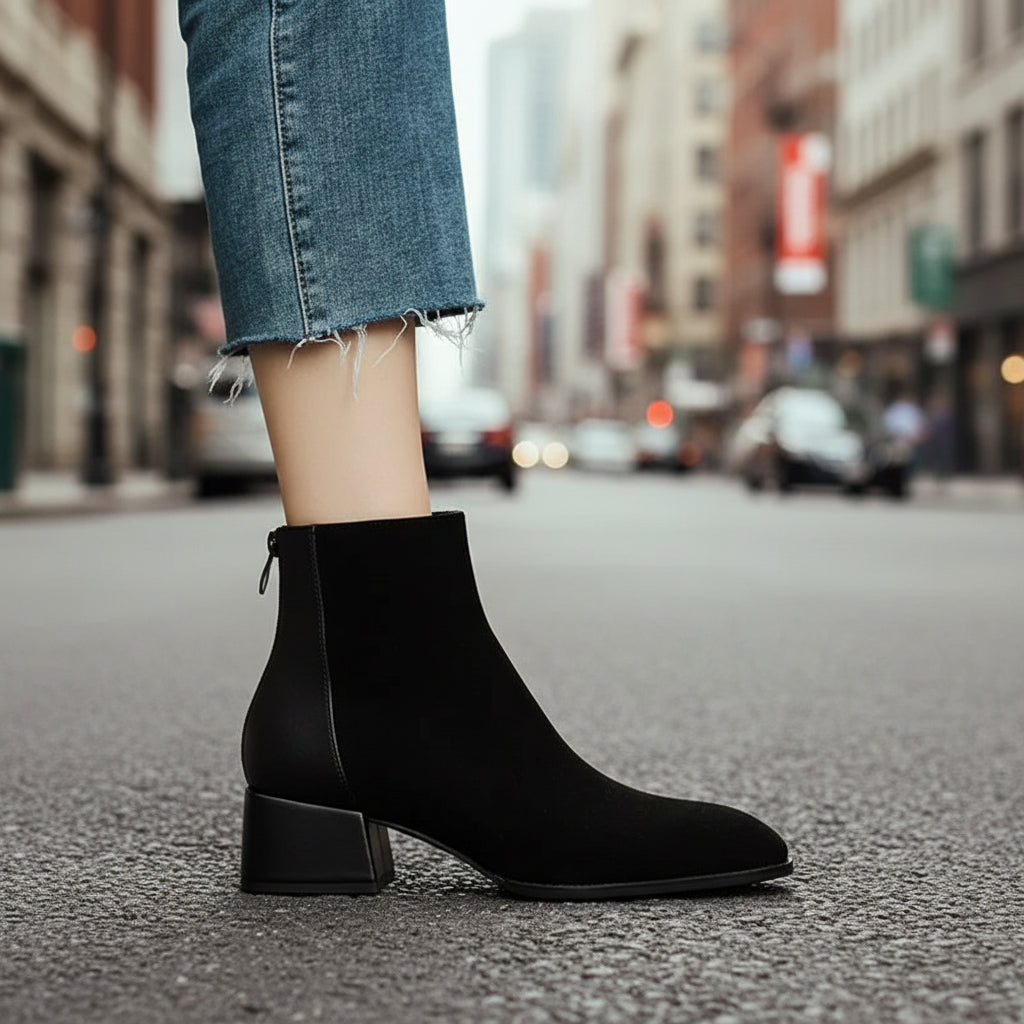 Botas Martin de tacón medio de gamuza para mujer - Botines casuales elegantes