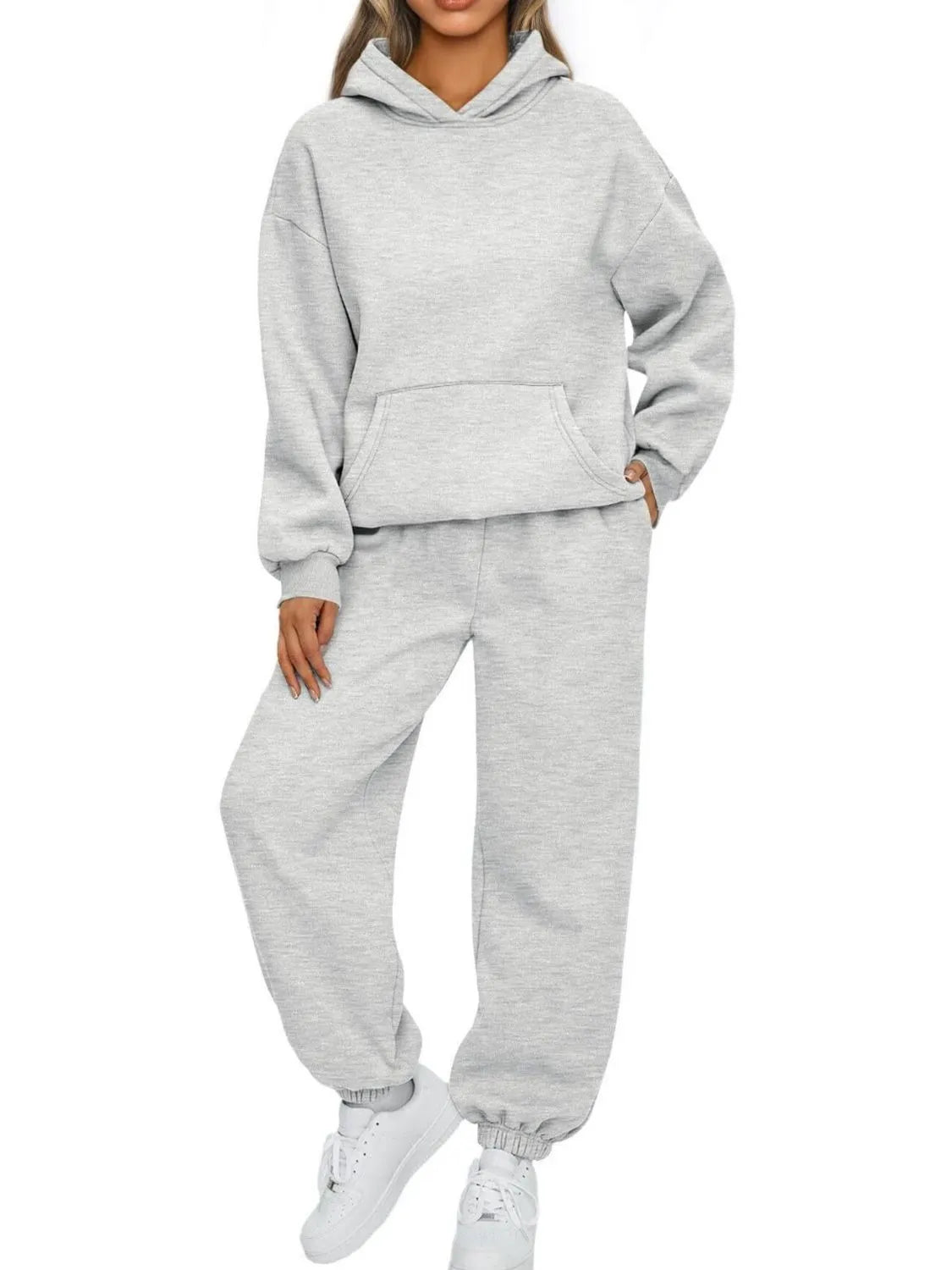 Conjunto de Sudadera con Capucha (Bolsillo Canguro) y Joggers de Talla Grande