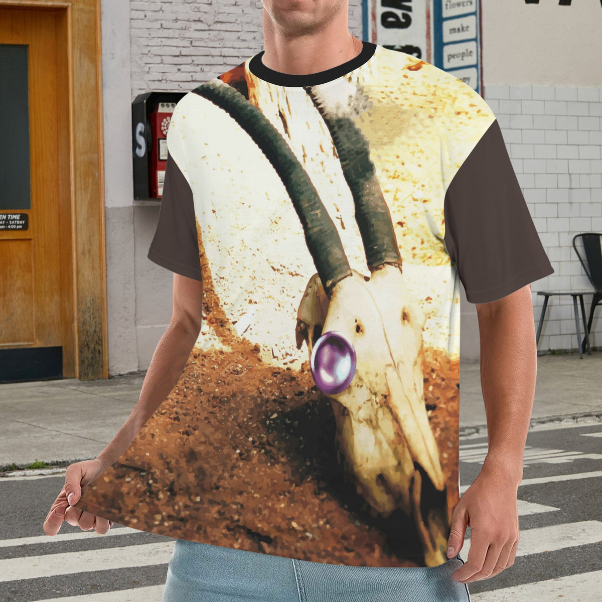 Skull with Jewel Eye Men's All Over Print Ribbed Collar T-shirt