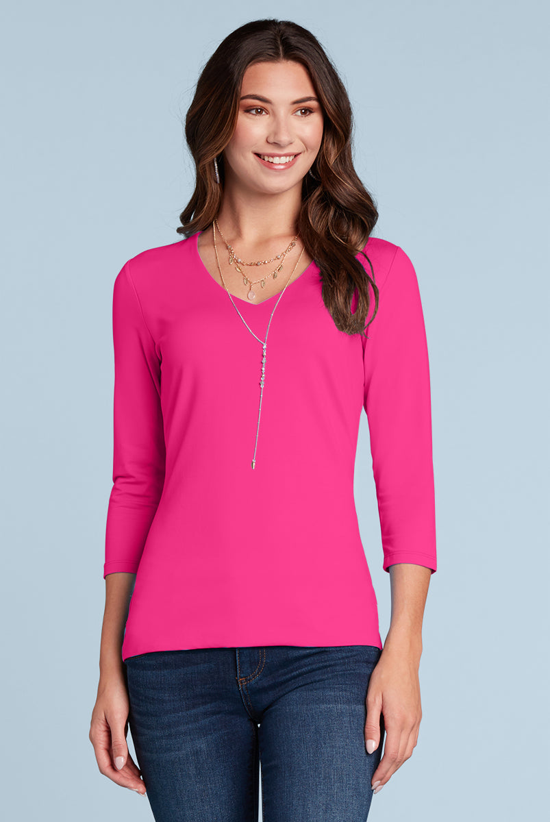 Karen Relaxed Fit 3/4 SLV V-Neck-Core Fashion Colors