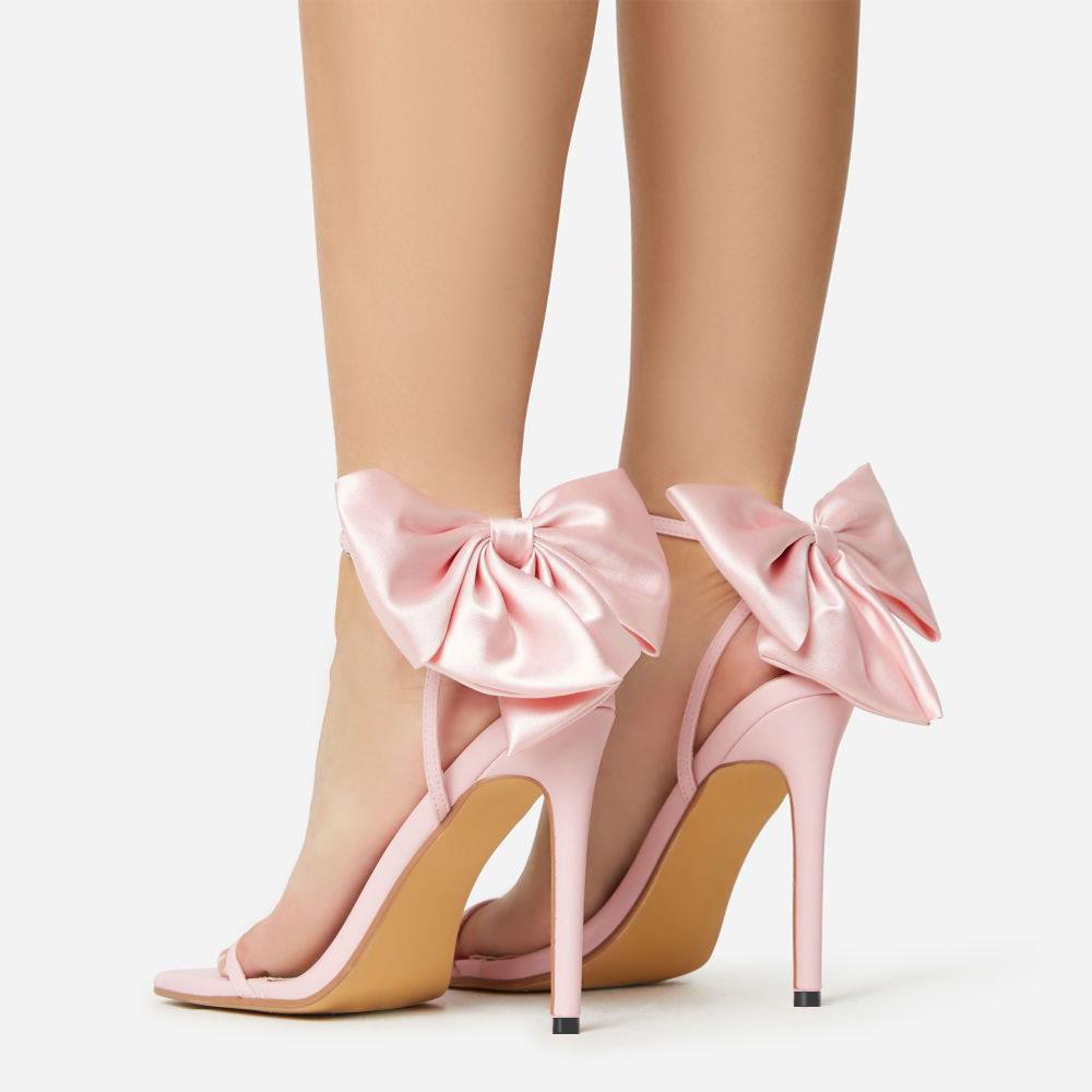 Women's Rhinestone Stiletto Sandals with Back Bow