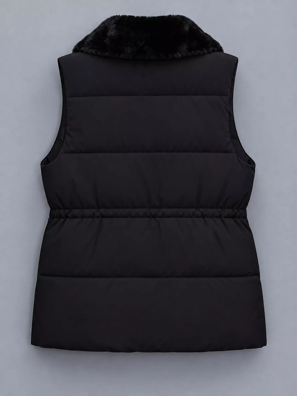 Faux Fur Trimmed Vest Coat with Drawstring Waist