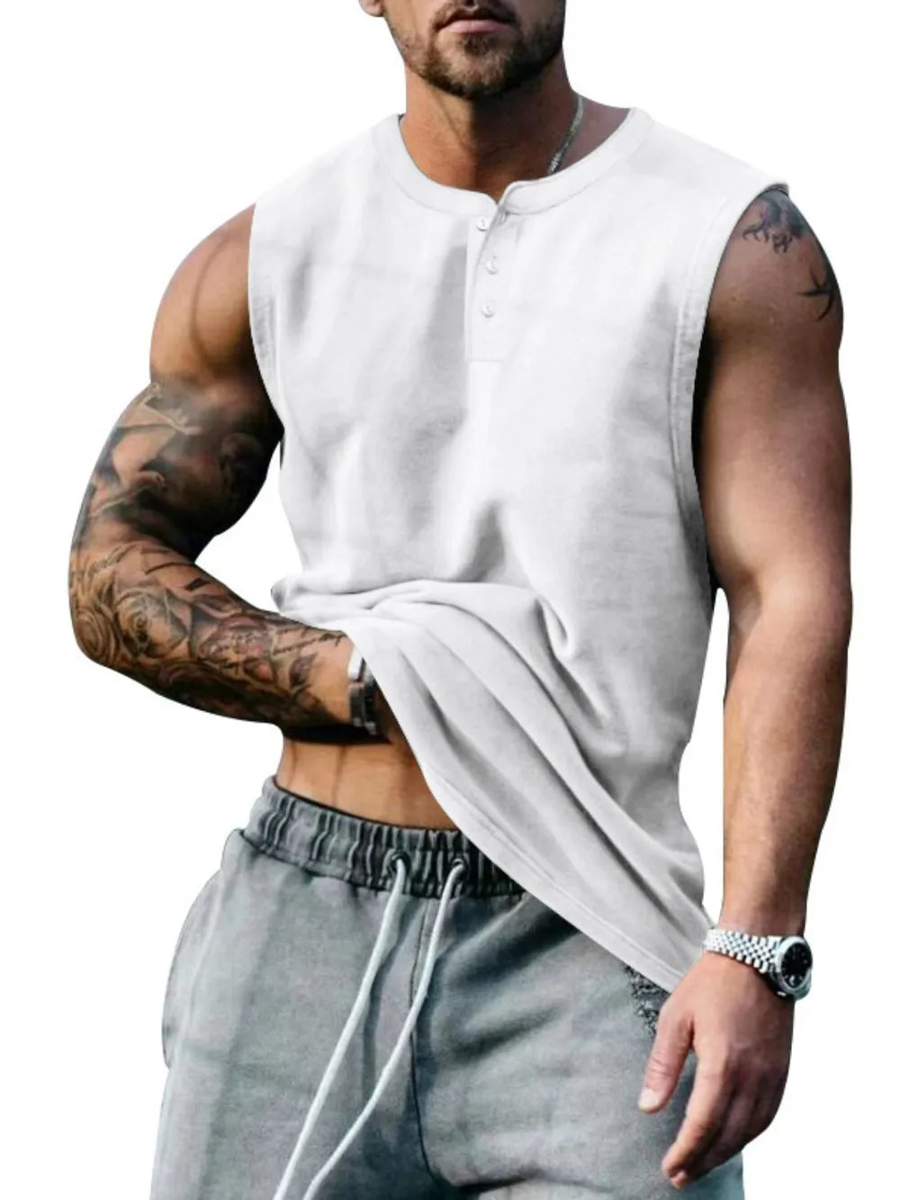 Camiseta de tirantes con cuello redondo talla grande para hombre