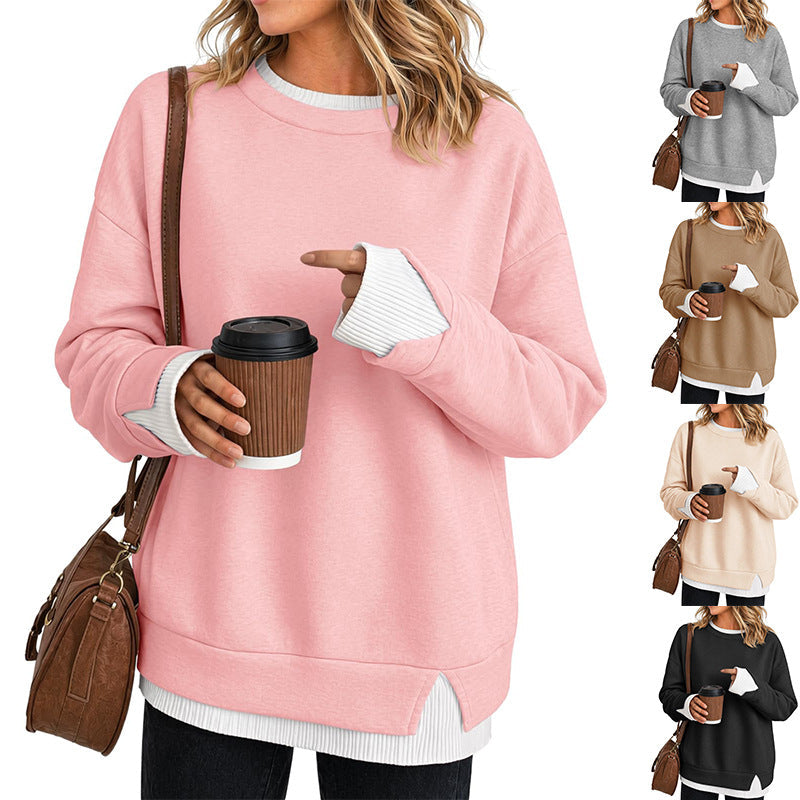 New Fallwinter Womens Crew-neck Color-block Long-sleeve Sweatshirt