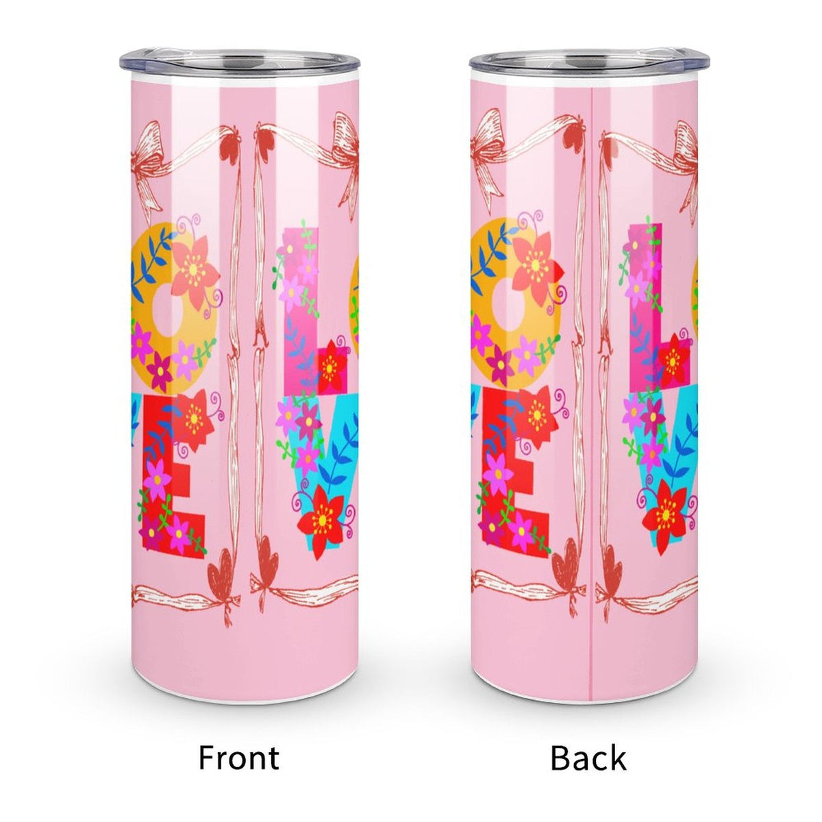 Floral LOVE Pink 20oz Skinny Stainless Steel Straight Tumbler with Lid