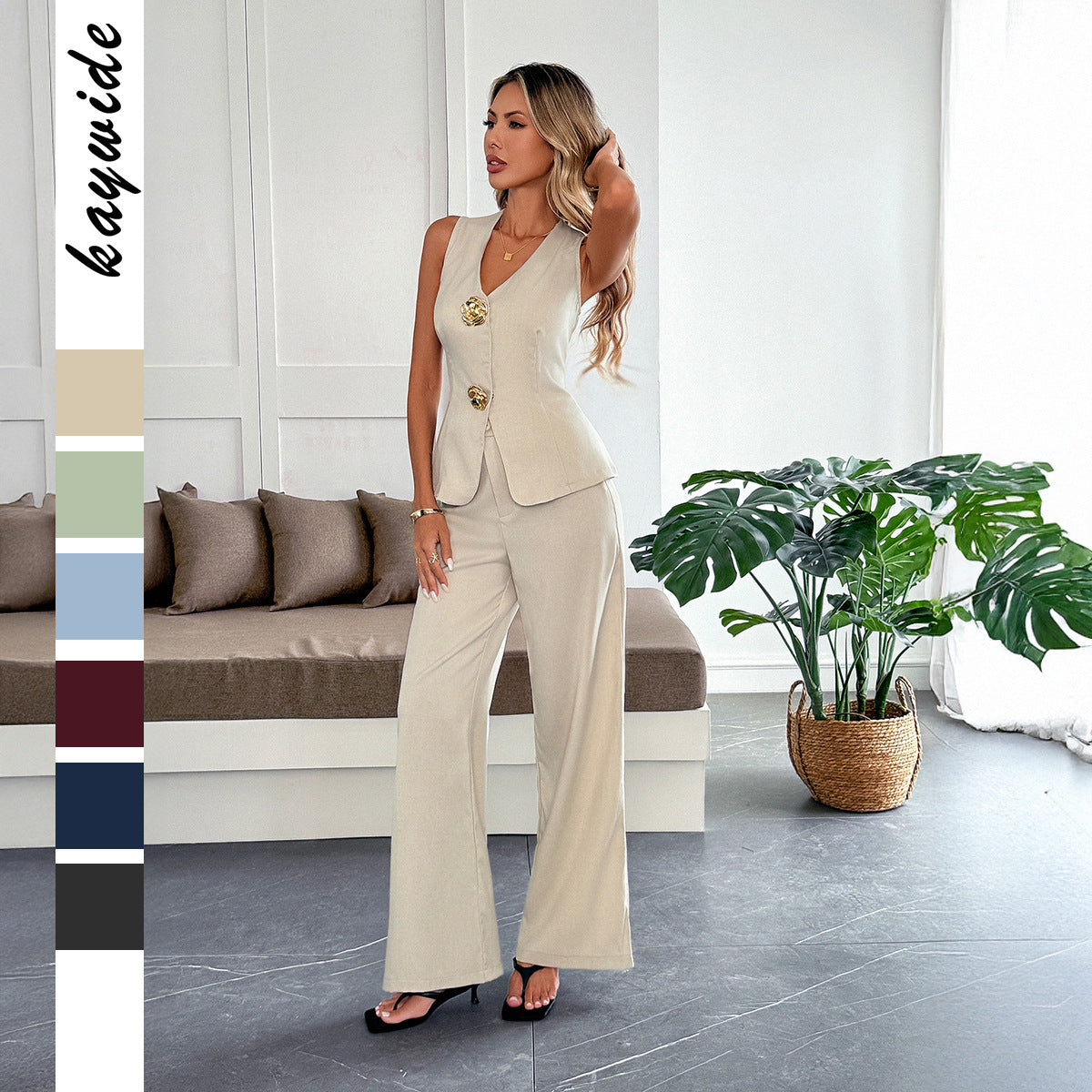 Conjunto de dos piezas de verano para mujer – Chaleco y pantalón de pierna recta