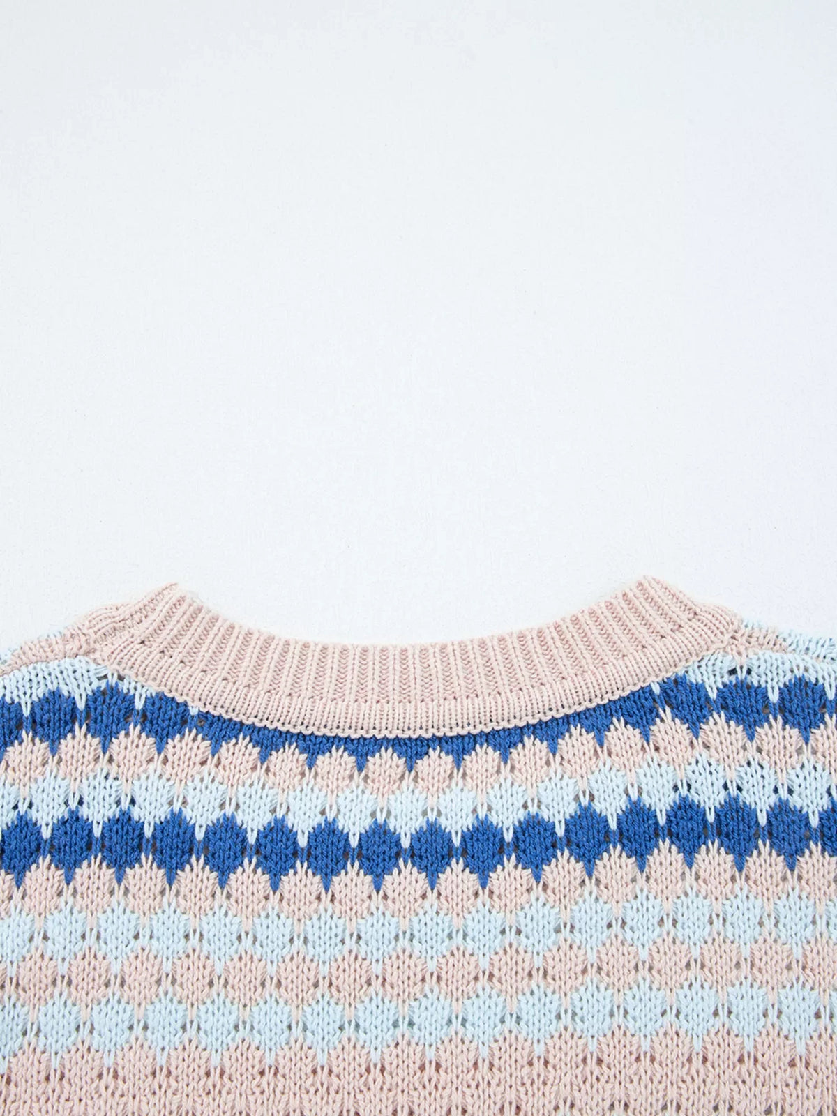Stripe Eyelet Patterned Drop Shoulder Sweater