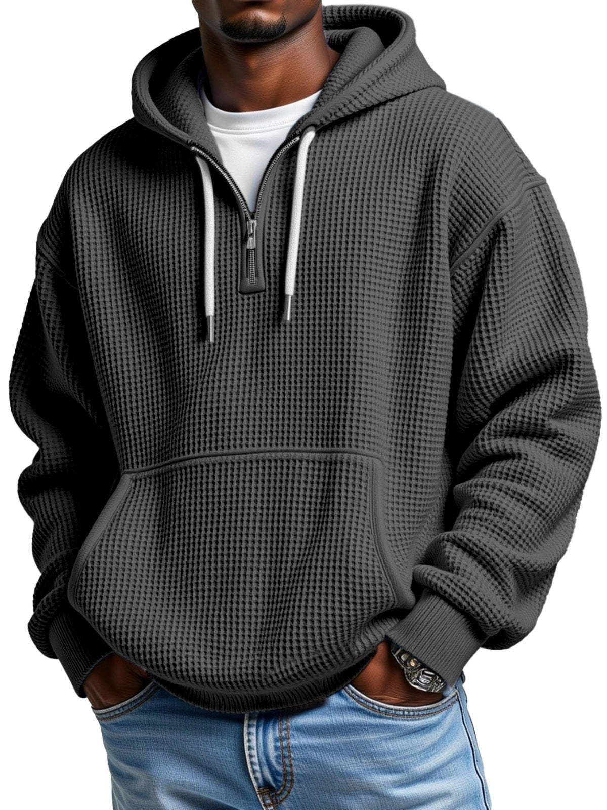 Autumn And Winter New Amazon Independent Station Fashion Sports Trendy Brand Men's Tops Waffle Hooded Sweatshirt