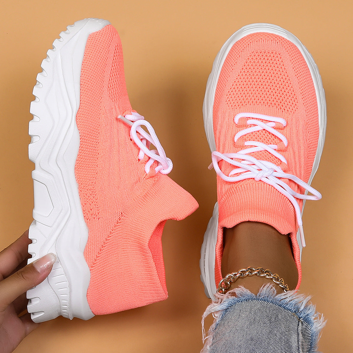 Plus Size Sports Women's Shoes Breathable Flying Woven Lazy Shoes