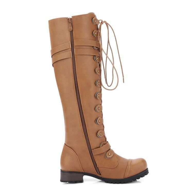Women's Round-Toe Mid-Heel Lace-Up Boots