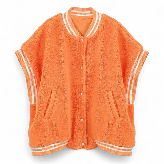 Oversized Sherpa Varsity Baseball Vest
