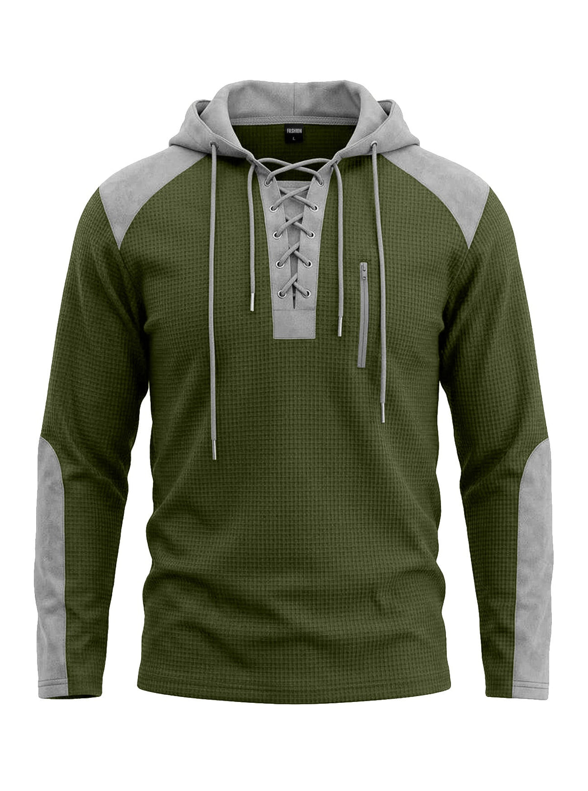 Cross-border TK Men's Waffle Pattern Color-blocked Hoodie, European And American Style, With Drawstring, Plus-size Long-sleeve Top, Casual Pullover Sweatshirt