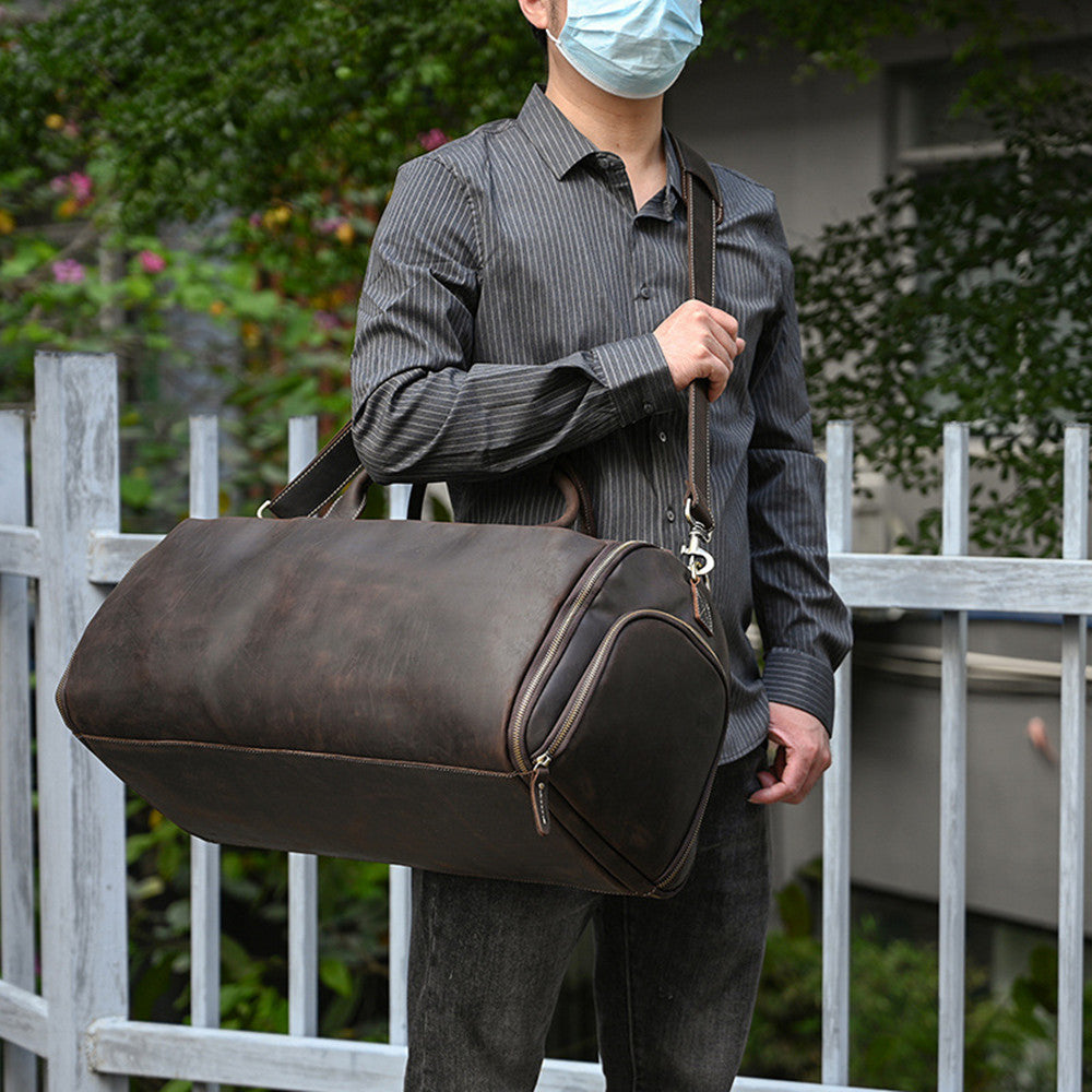 Vintage Multifunctional Leather Travel Duffle Bag Travel Bag