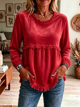 Fashionable Loose-Fit Lace-Patchwork Womens Top