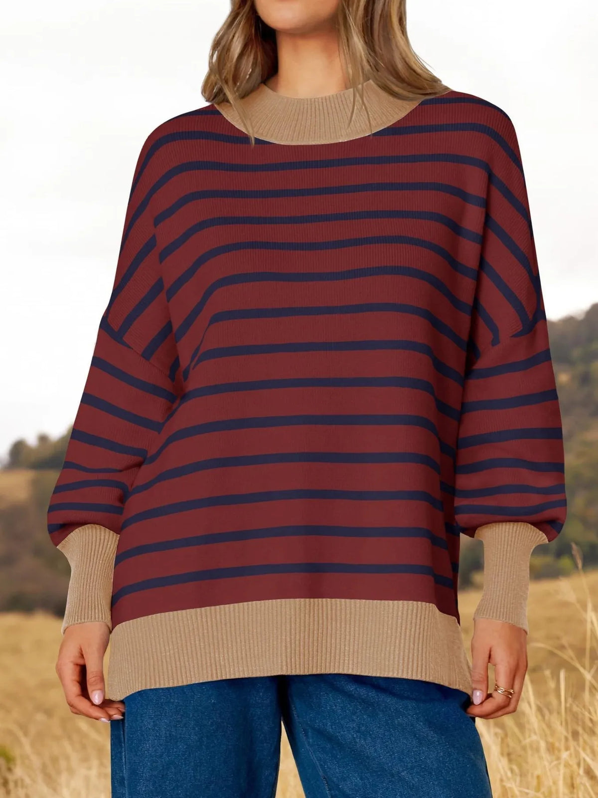 Striped Round Neck Long Sleeve Sweater