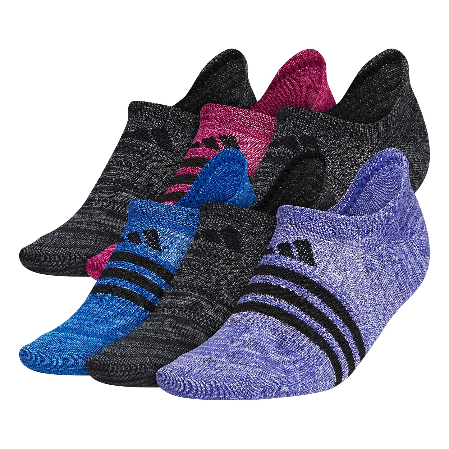 adidas Womens Superlite Super No Show Socks (6-pair) Semi Night Flash/Black/Power Berry Purple Medium