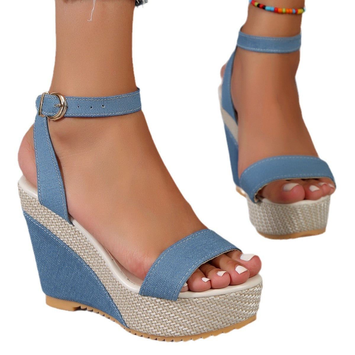 Women's High-Heel Denim Fabric Ankle-Strap Sandals