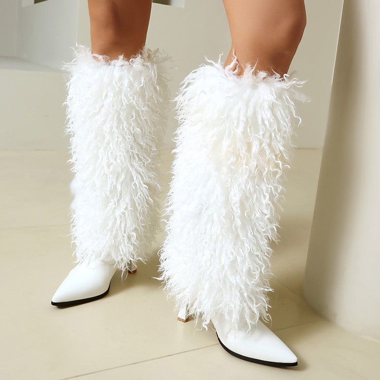 Women's High-Heeled Fuzzy Booties Boots