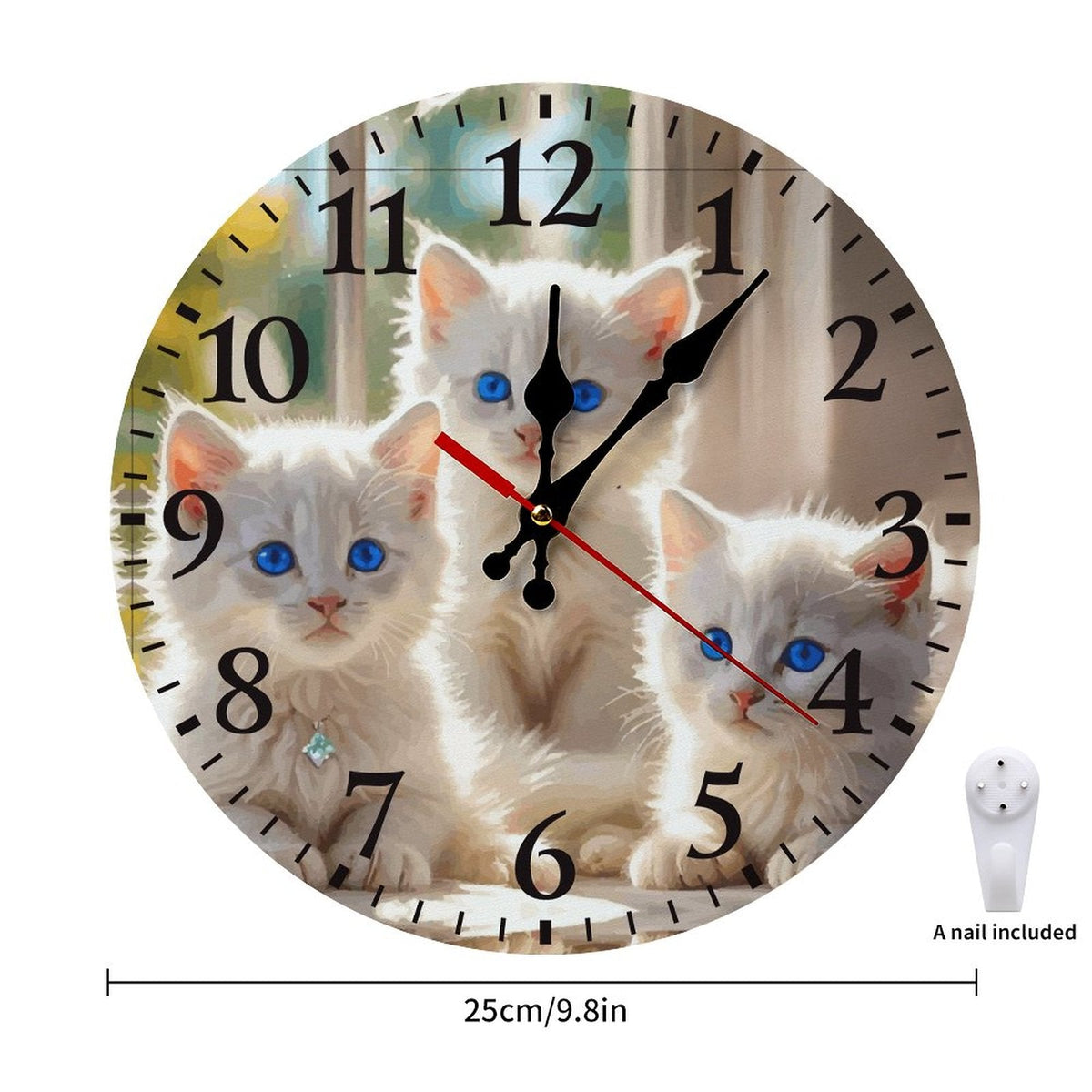 Fluffy White Kittens with Blue Eyes Modern Wooden Wall Clock