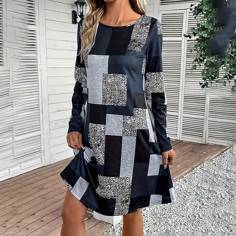 Vestido de manga larga con cuello redondo para mujer