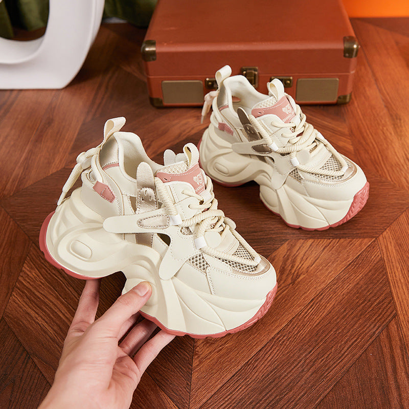 Mesh Surface Hollowed Casual Shoes Height Increasing Women Shoes
