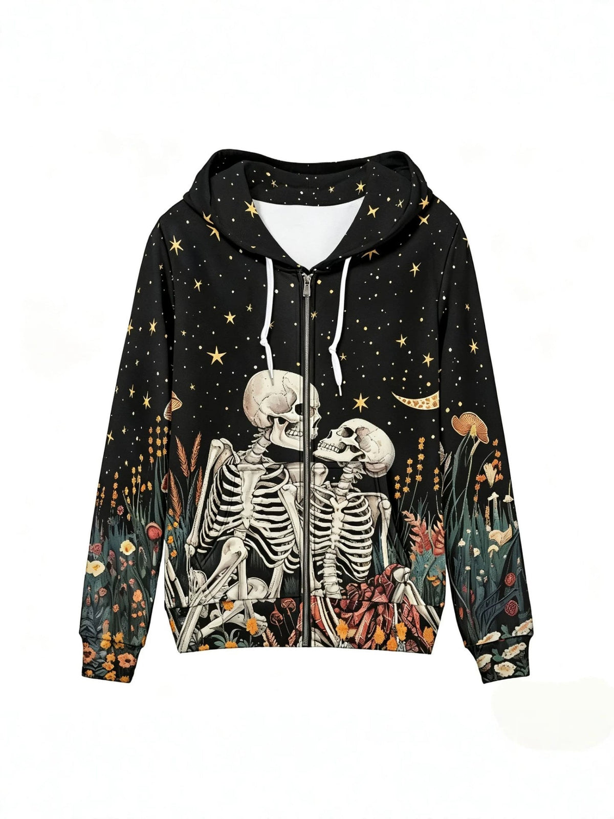 Western-style Halloween Printed Zip-up Hooded Sweatshirt For Women, Featuring A Dark, Sweet And Cool Style, Loose And Casual Long-sleeved Hoodie