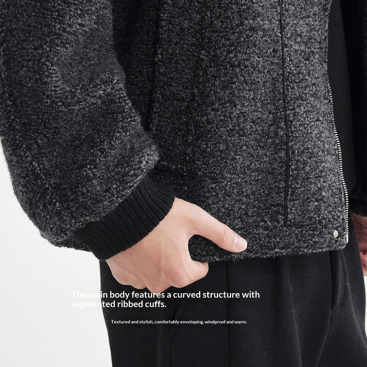 Mens Mixed-Color Wool Circle-Weave Overcoat With A Stand-Up Collar