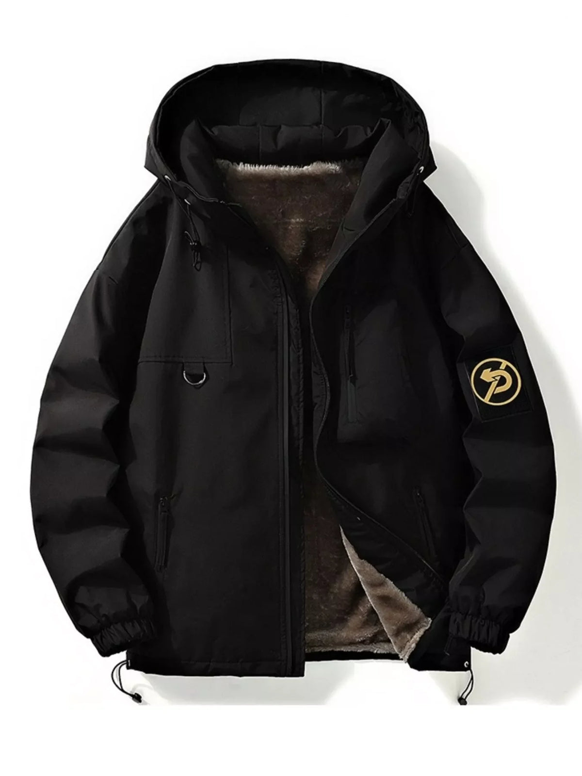 Men's Plus Size Drawstring Zip Up Hooded Jacket