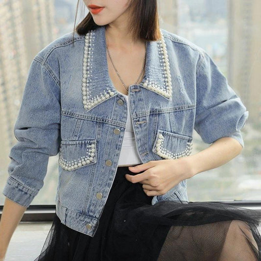 Chaqueta Vaquera Corta Holgada de Moda para Mujer Talla Pequeña