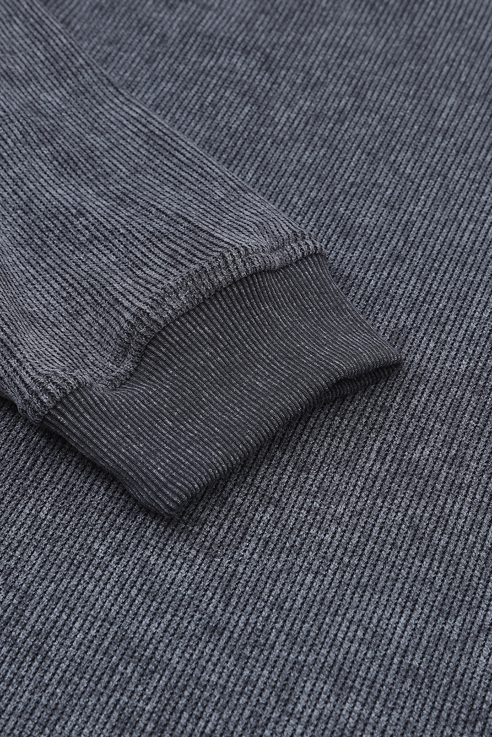Sudadera Rosa Sólida de Punto Acanalado y Cuello Redondo