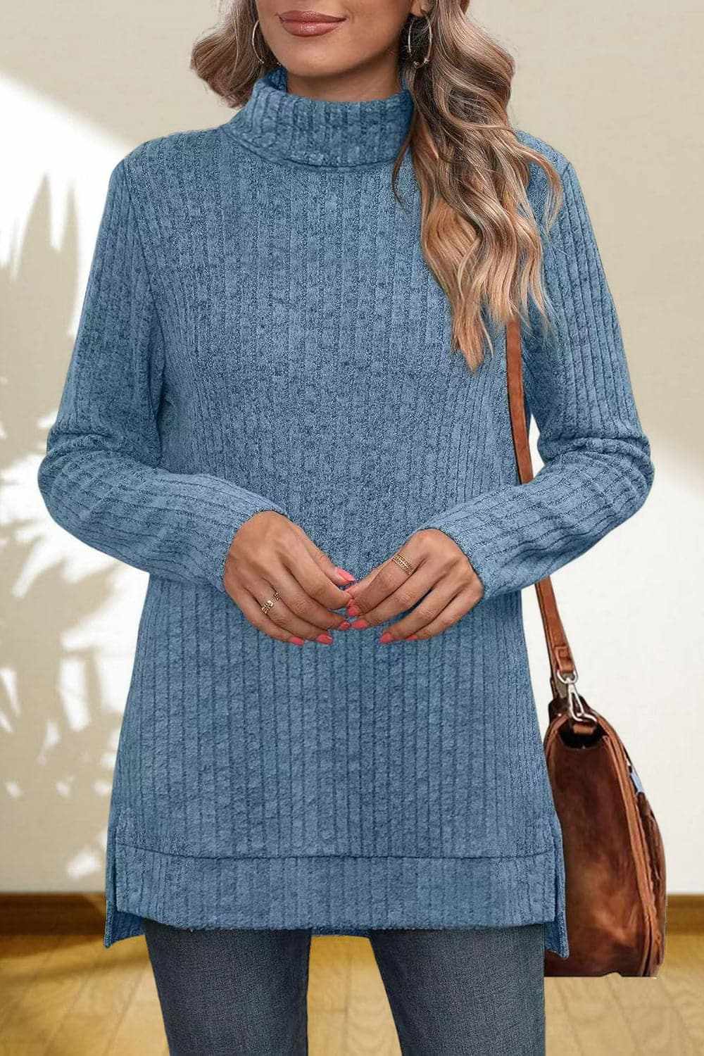 Sweater Pullovers Trendsi Chic high-low turtleneck top