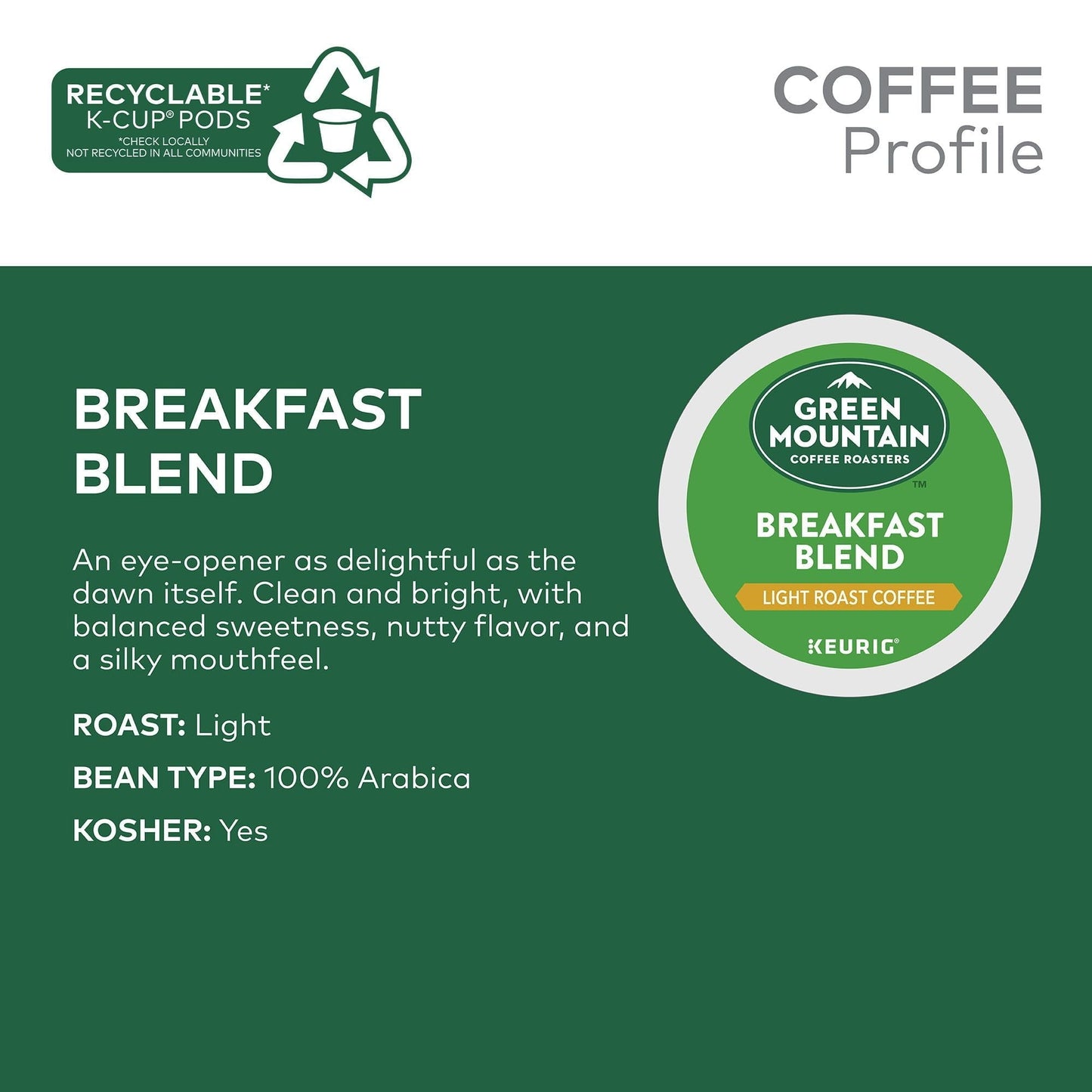 Green Mountain Coffee Roasters, Breakfast Blend Light Roast K-Cup Coffee Pods, 48 Count