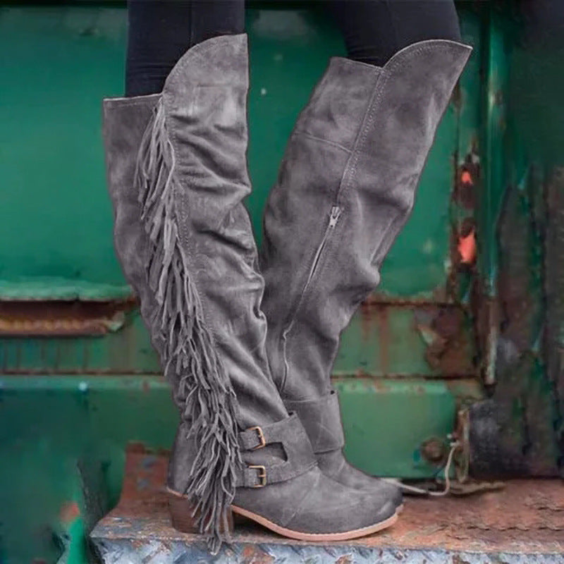 Women's Tassel Long Tube Boots