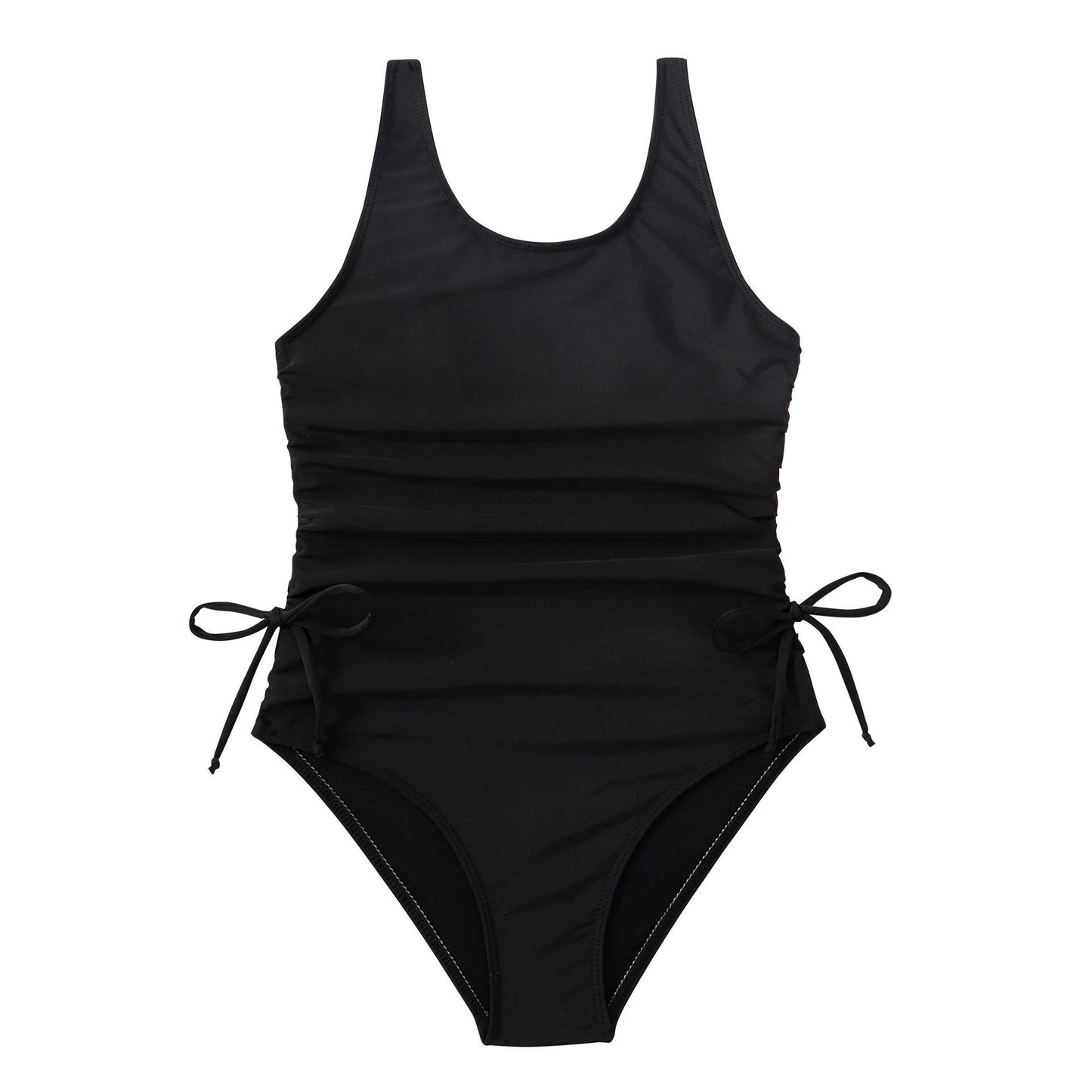 Bikini Solid Color Pleated Tie Than Swimsuit