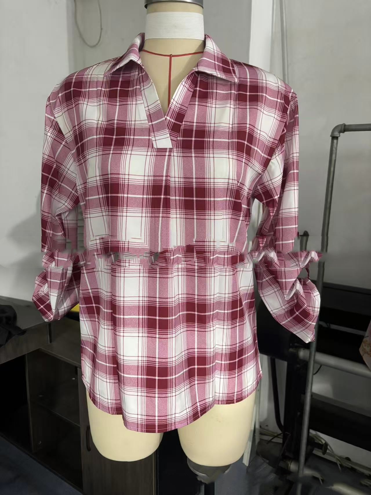 Camisa a cuadros de mujer con solapa suelta estilo casual Ver tabla de tallas en "más detalles"