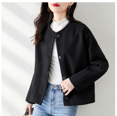 Solid-color Wool Coat For Women