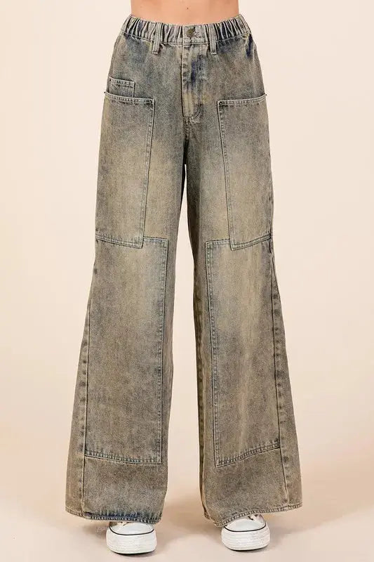 Vaqueros de pierna ancha para mujer - Vaqueros de mujer - Comodidad diaria - Pierna ancha lavada