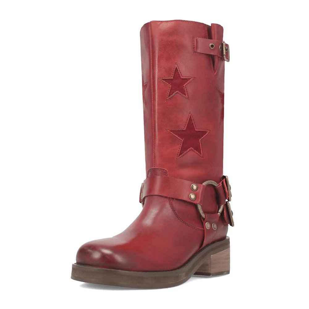 Stitched Belt Buckle Low-Heeled Ankle Boots